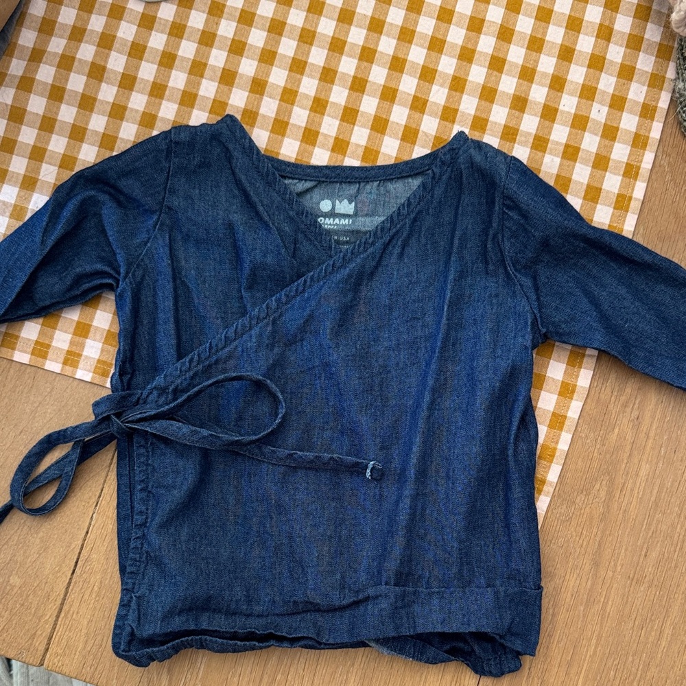 Omamimini Denim Blue V-Neck Top